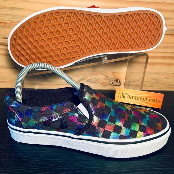 Vans Asher Checkered Shimmering Canvas Slip Ons - Picture 8 of 9